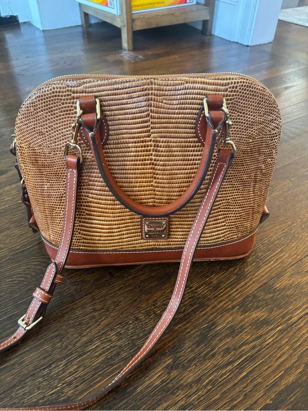 Dooney & Bourke Brown Tan Lizard-Embossed Satchel